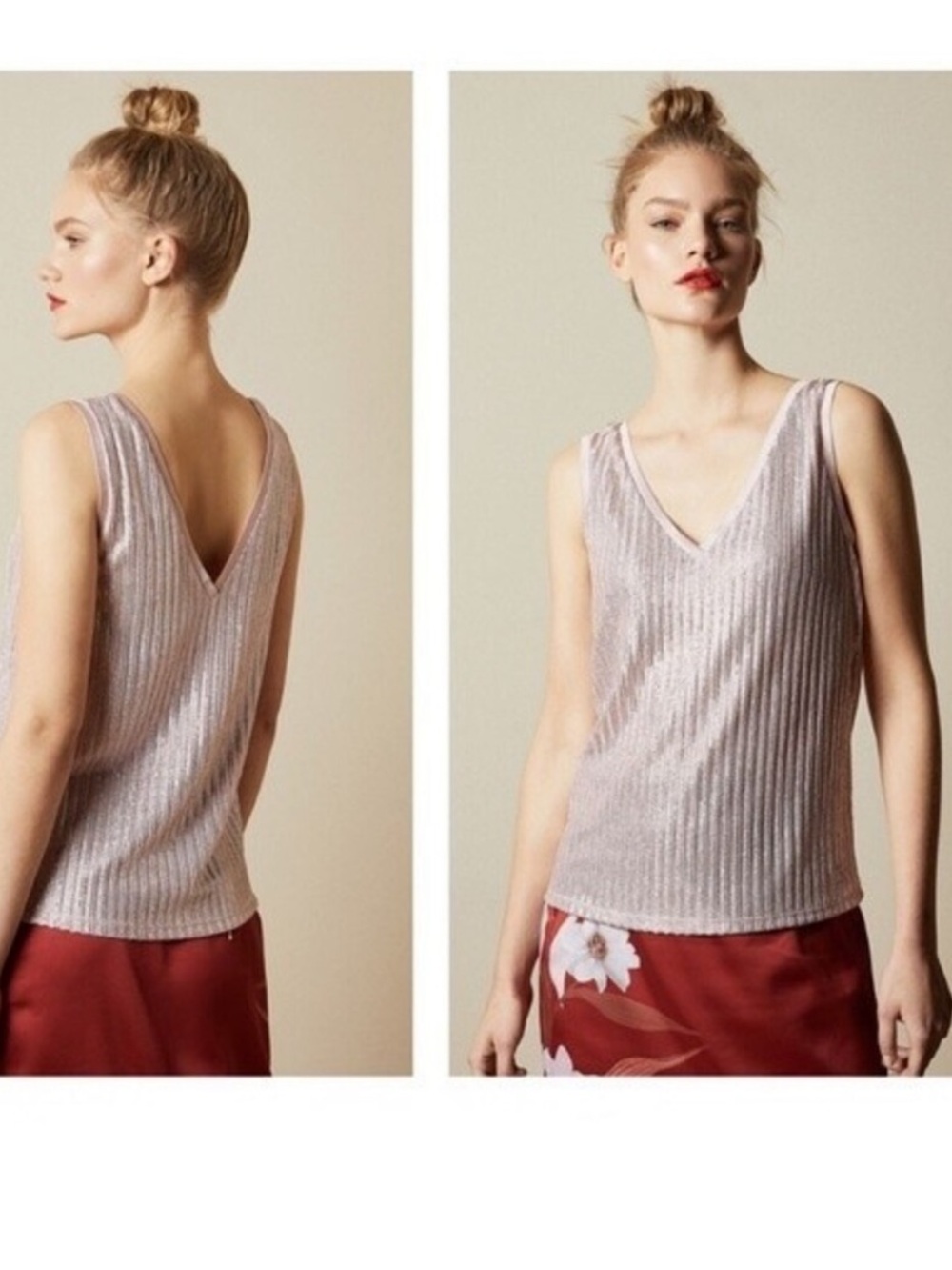 Ted Baker Light Pink Ribbed V-Neck Camisole